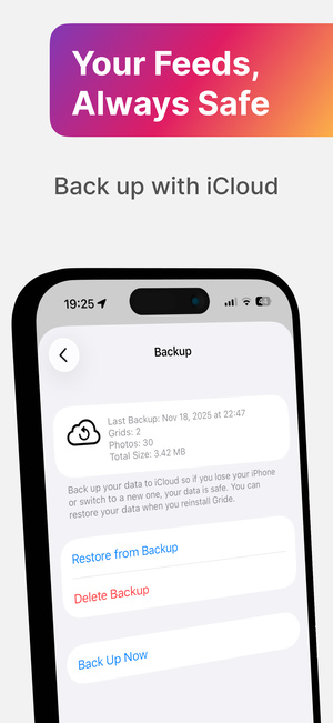 Feedloom iCloud Backup screen
