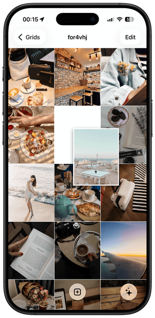 Feedloom showing a planned Instagram photo grid on iPhone